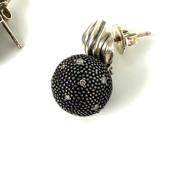 David Yurman Midnight Melange Starlight Ball Drop Diamond Silver Earrings - Picture 4 of 9